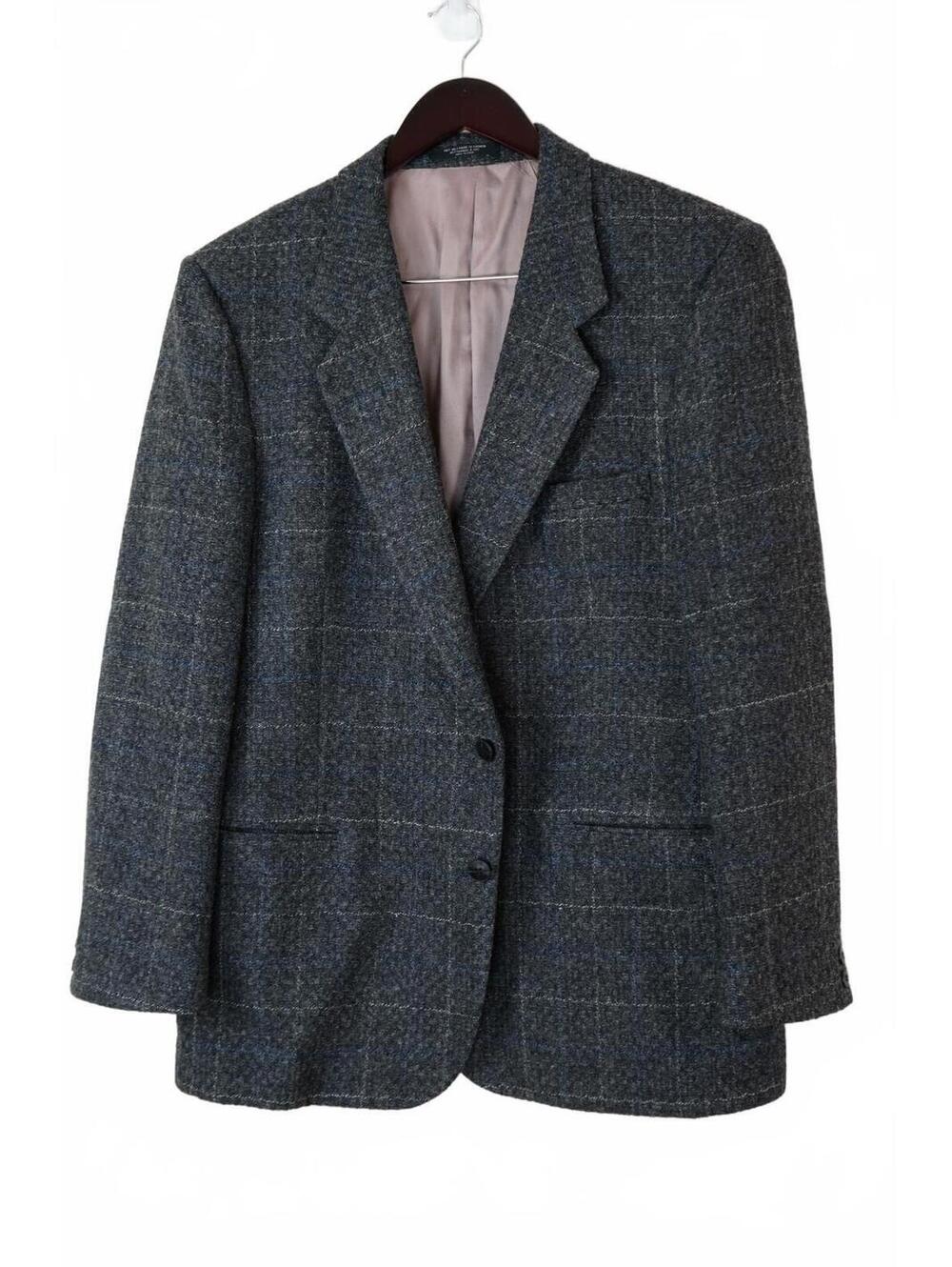 Givenchy Monsieur Vintage Virgin Wool Blazer Grey Windowpane Check 46R